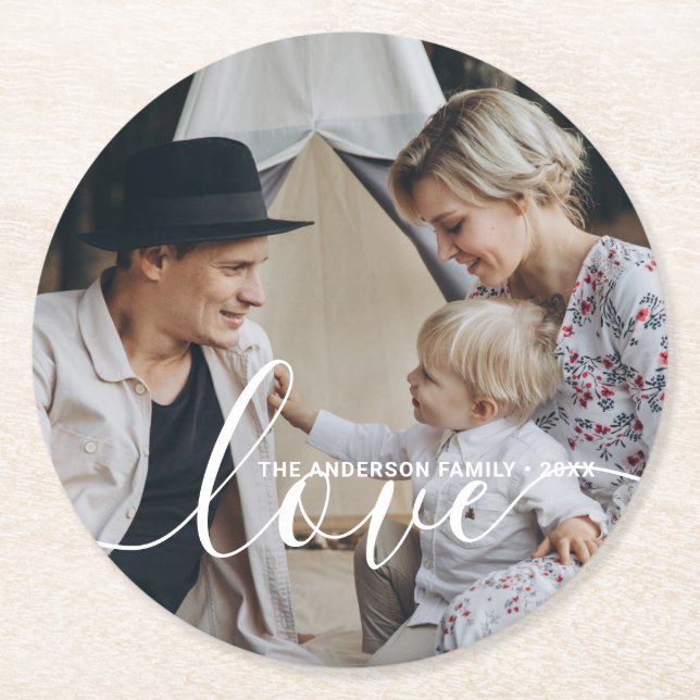 'Liebe' Benutzerdefiniertes Foto für die Familie m Runder Pappuntersetzer (Vorderseite)