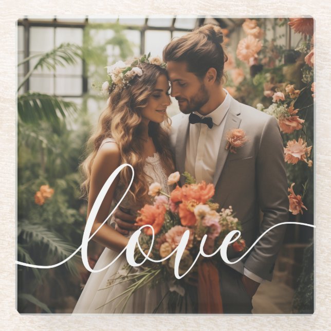 "Liebe" Benutzerdefiniertes Foto Glasuntersetzer (Vorderseite)