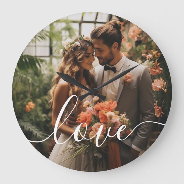 "Liebe" Benutzerdefiniertes Foto Große Wanduhr (Vorderseite)