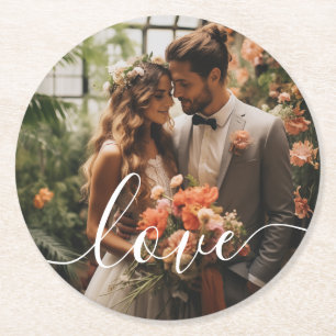 "Liebe" Benutzerdefiniertes Foto Runder Pappuntersetzer