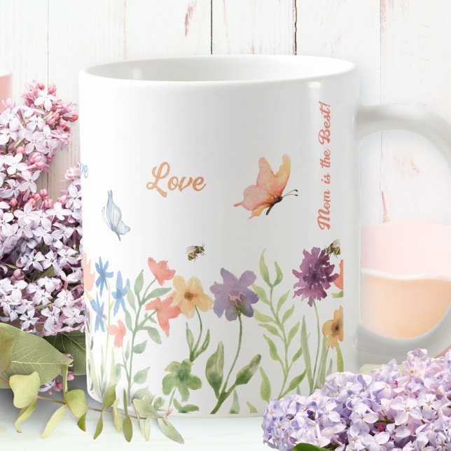 Liebe Beste Mama Malt Frühlingsblumen Butterfly Bi Kaffeetasse (Love Best Mom Painted Spring Flowers Butterfly Bee Coffee Mug ©Susanne Sachers - Sunny Mind 🌞)