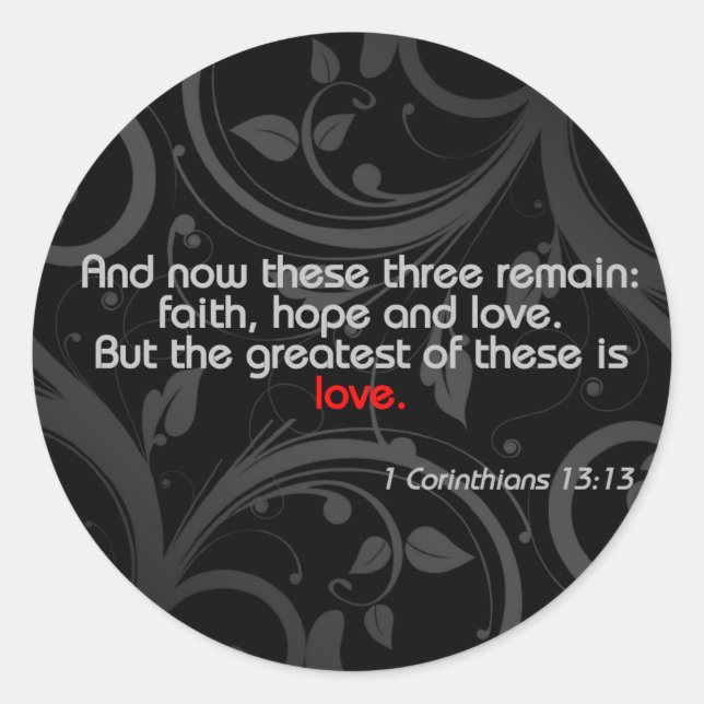 Liebe Bible Verse, Schwarz/Rot Runder Aufkleber (Vorderseite)