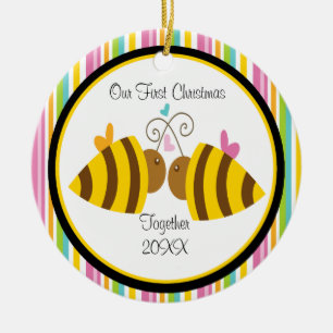 Liebe-Bienen-Paar-Weihnachtsverzierung Keramikornament