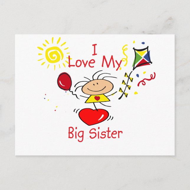 Liebe Big Sister Strichmännchen Girl Postkarte (Vorderseite)