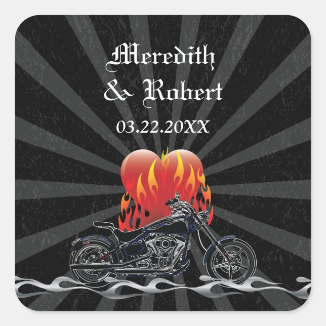 Liebe Biker Hochzeitsaufkleber Quadratischer Aufkleber (Vorderseite)