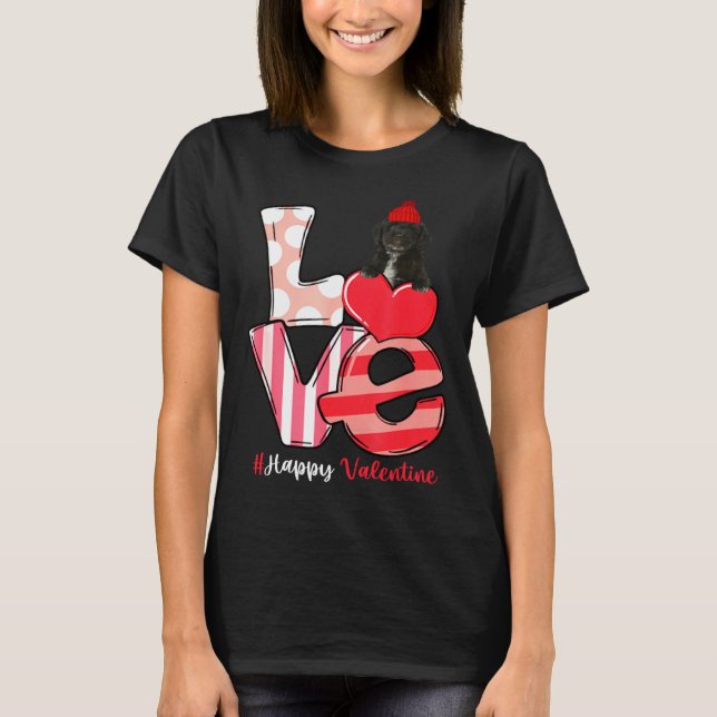 Liebe Black Cockapoo Hund mit Hut Valentine T-Shirt (Vorderseite)