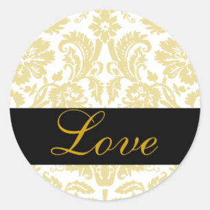 Liebe Black & Gold Damask Hochzeitsticker Runder Aufkleber
