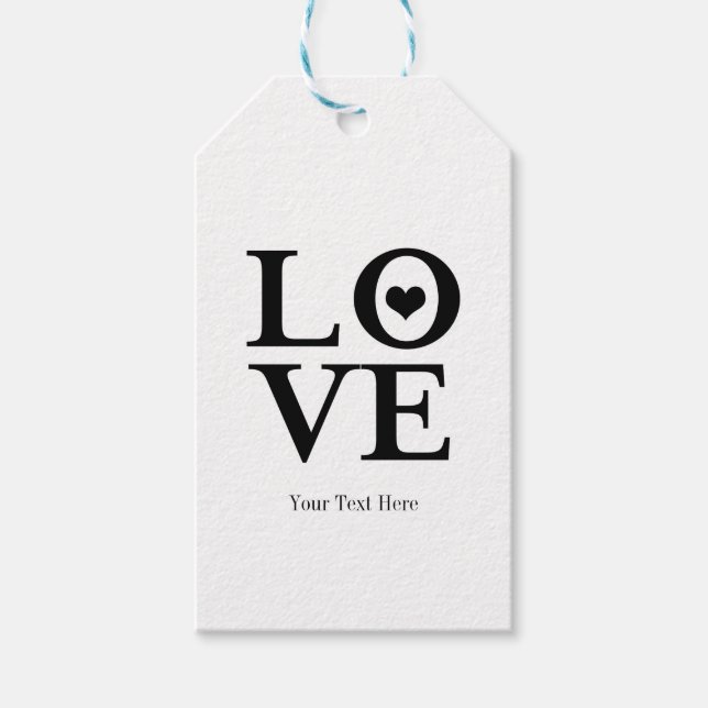 Liebe Black & White Heart Hochzeit Custom Gefallen Geschenkanhänger (Vorderseite)