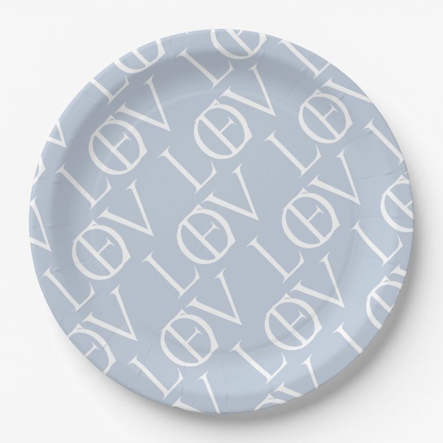 Liebe Blau graue Typografie Musterpapiere Teller (Vorderseite)