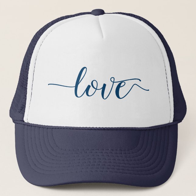 Liebe Blaue Skript-Typografie Truckerkappe (Vorderseite)