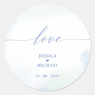 Liebe   Blaues Herz & Aquarell-Hochzeitsgeschenk Runder Aufkleber