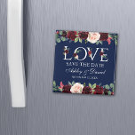 Liebe Blue Burgundy Wasserfarbe Save the Date Magnet<br><div class="desc">Aquarellblau-Burgund-Blütenflora-Liebe Speichern Sie das Date Magnet - Platz</div>