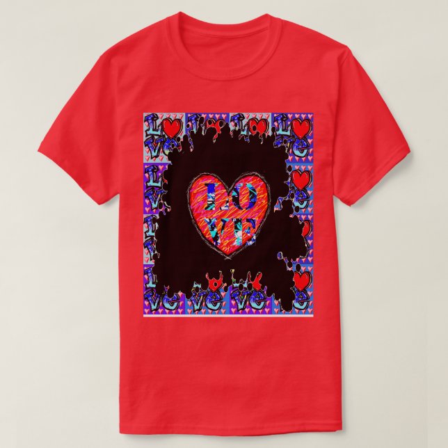 Liebe Blue Heart Red T-Shirt (Design vorne)