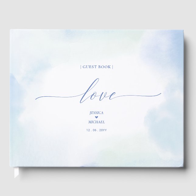 Liebe | Blue Heart & Watercolor Wedding Gästebuch (Vorderseite)