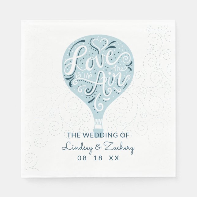 Liebe Blue Hot Air Wedding Monogram Serviette (Vorderseite)