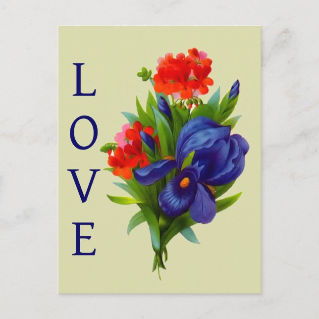 Liebe Blue Iris Blume Bouquet Postkarte (Vorderseite)