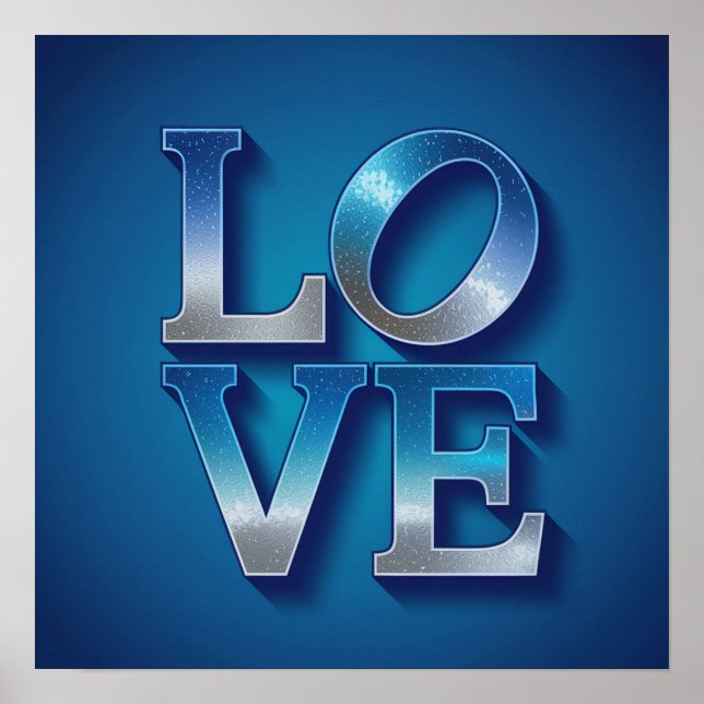 LIEBE Blue Silver Square Poster (Vorne)