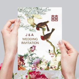 Liebe Blühend Vögel & Blume Chinesische Hochzeit © Einladung
