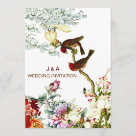 Liebe Blühend Vögel & Blume Hochzeitseinladungen © Einladung