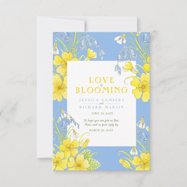 Liebe blüht Aquarellgelb Frühjahrshochzeit RSVP Karte (Vorderseite)