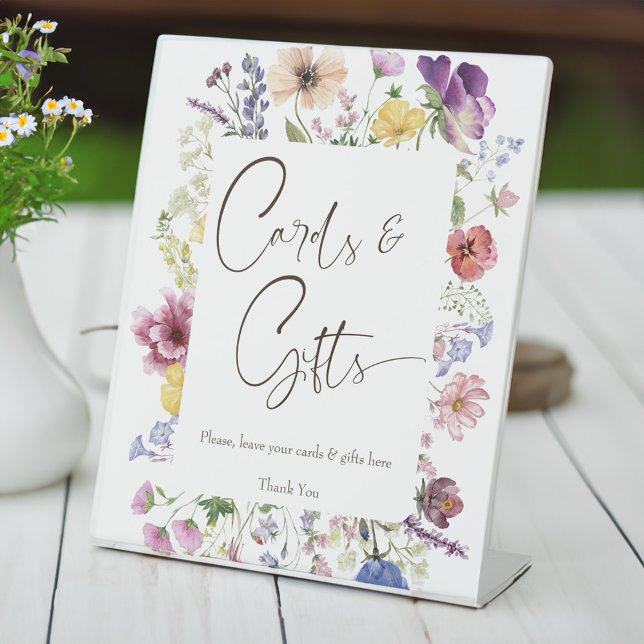 Liebe blüht boho Wildblume Geschenke Tisch Sockelschild (Love is blooming boho wildflower summer garden bridal shower gifts table pedestal sign)