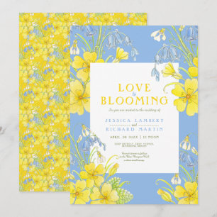 Liebe blüht Frühling Blume Blaue Hochzeit Einladung