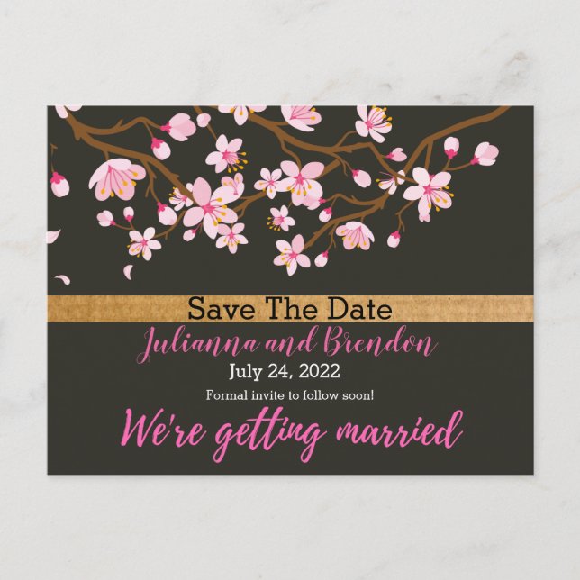 Liebe blüht Kirschblossom Save the Date Ankündigungspostkarte (Vorderseite)