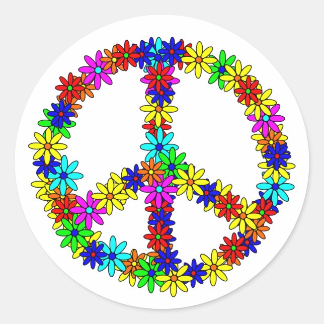 Liebe Blume Friedenszeichen Runder Aufkleber (Vorderseite)