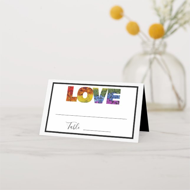 LIEBE Blume gleichgeschlechtliche Hochzeitssammlun Platzkarte (Vorderseite)