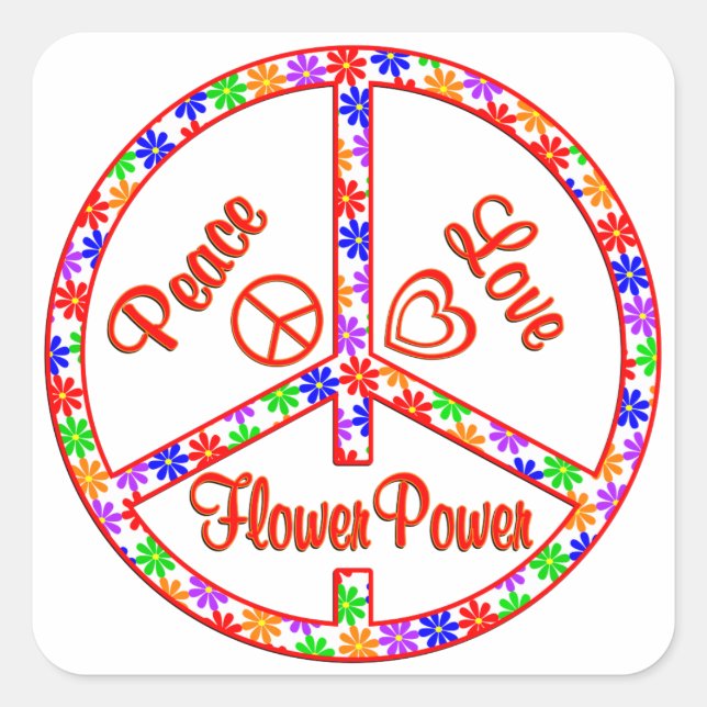 Liebe Blume Power Quadratischer Aufkleber (Vorderseite)