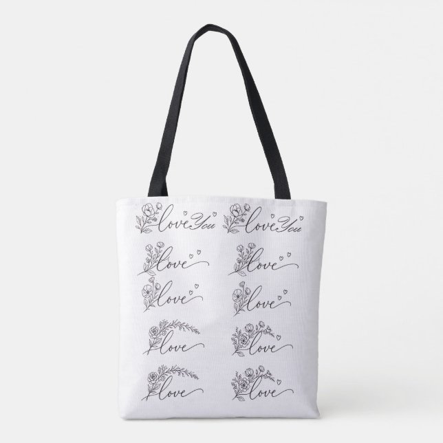 Liebe & Blumenmuster in 5er-Set-Tragetasche Tasche (Rückseite)