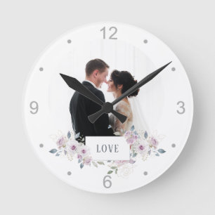 Liebe  Blumenverziertes Foto Runde Wanduhr