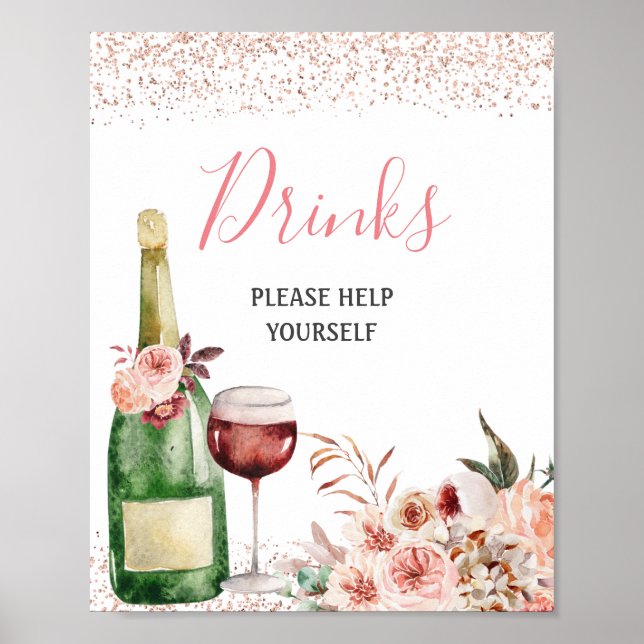 Liebe Blush Pink Brautparty Drinks Poster (Vorne)