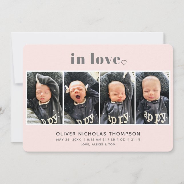 Liebe Blush Simple Modern Birth Announction (Vorderseite)