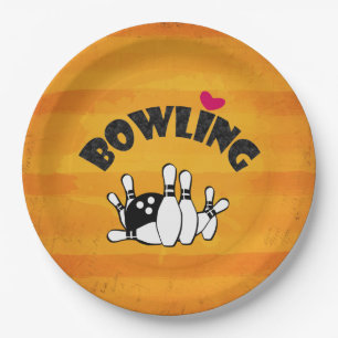 Liebe Bowling - B&W Bowling Buttone und Ball Pappteller