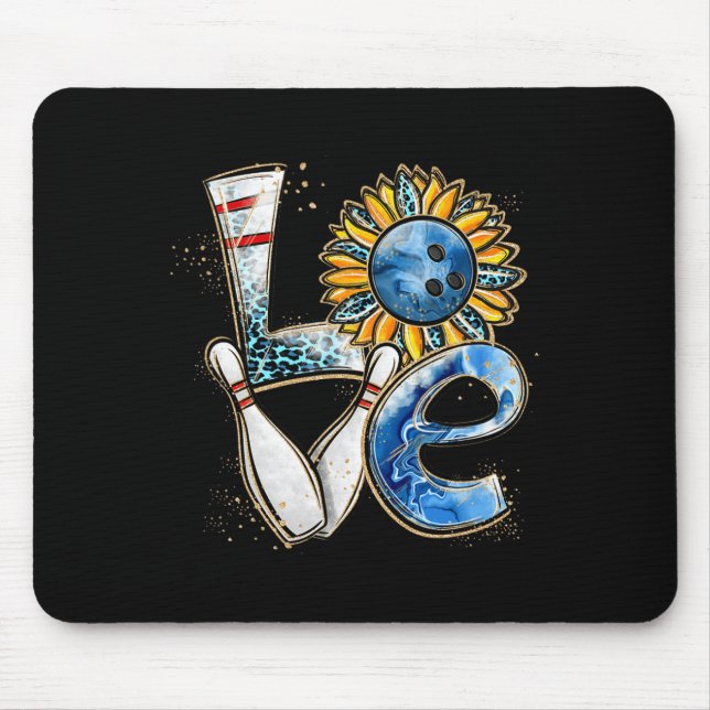 Liebe Bowling Retro Leopard Sonnenblume Valentinin Mousepad (Vorne)