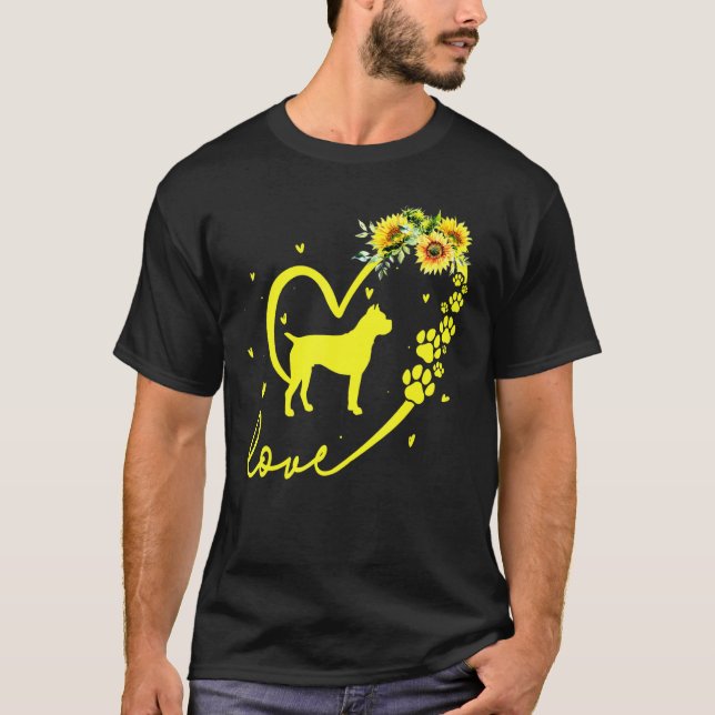 Liebe Boxer Dog Sonnenblumen Herz T-Shirt (Vorderseite)