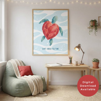 Liebe braucht ihre Zeit Herz-Seeschildkröte Valent Poster