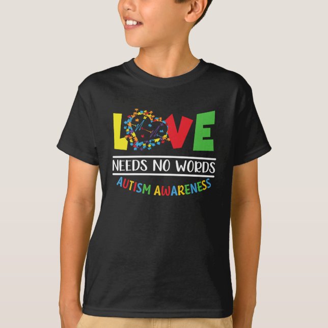 Liebe braucht keine Worte Autismus-Bewusstseins-Ta T-Shirt (Vorderseite)