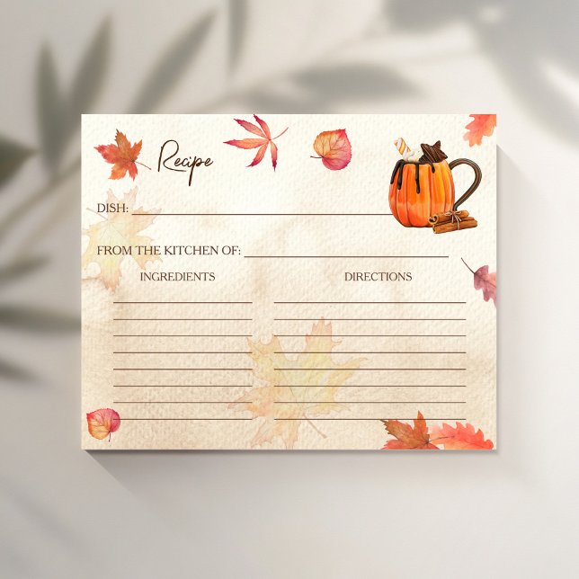 Liebe Braut Brautparty Rezept Karte (Love is brewing fall bridal shower recipe cards pumpkin maple leaves hot chocolate)
