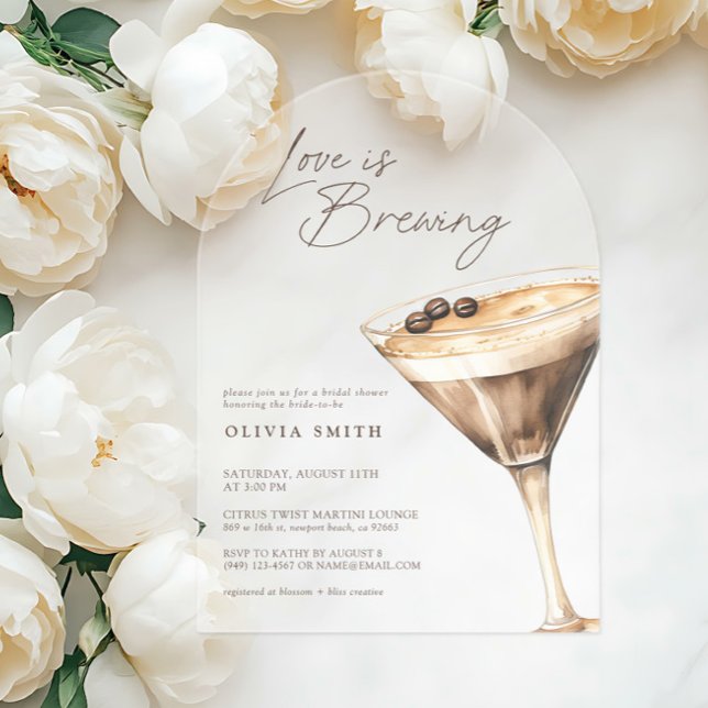 Liebe Braut Espresso Martini Brautparty Acryleinladungen (Von Creator hochgeladen)