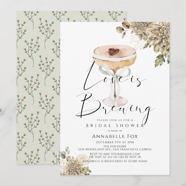 Liebe Braut Espresso Martini Brautparty Einladung (Vorne/Hinten)