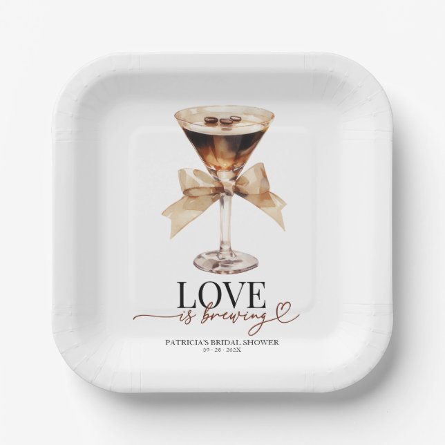 Liebe braut Espresso Martini Brautparty Pappteller (Vorderseite)
