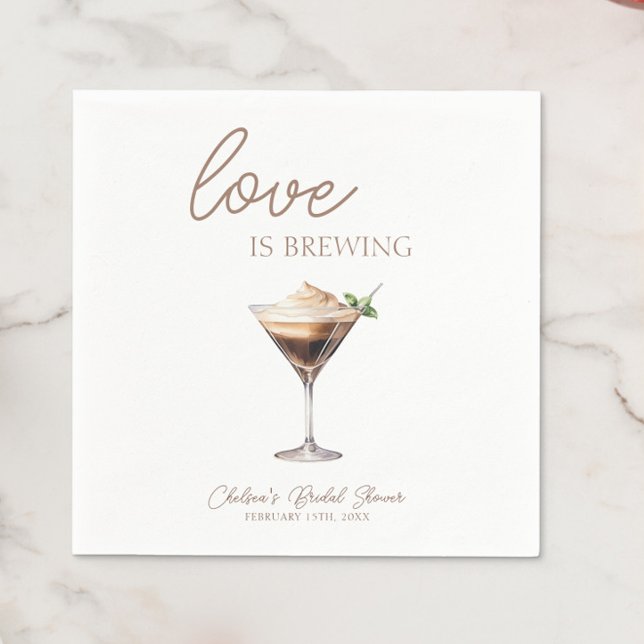 Liebe Braut Espresso Martini Brautparty Serviette (Love is Brewing Espresso Martini Bridal Shower Cocktail Napkins, Bridal Brunch, Coffee Bar, Trendy)