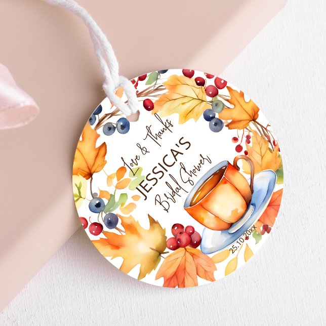 Liebe Braut Fall Brautparty danke Ihnen für Geschenkanhänger (Love is brewing fall themed bridal shower favor gift tags pumpkin leaves wreath thank you gift tags)