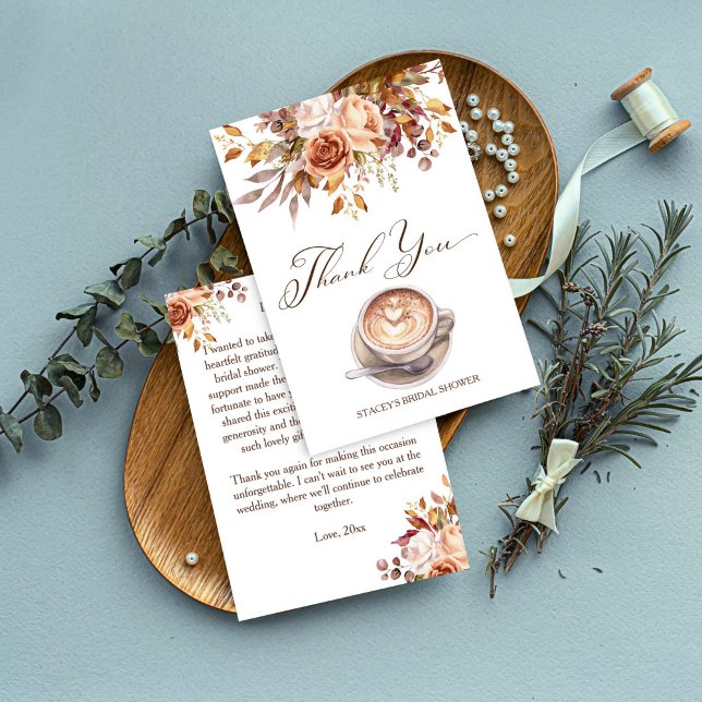 Liebe braut Kaffee fallen Brautparty Dankeskarte (Love is brewing coffee fall bridal shower thank you card cappuccino boho flowers thank you cards)