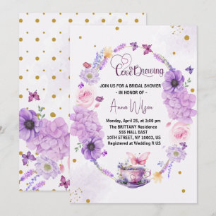 Liebe braut Lila Heart Floral Brautparty Einladung