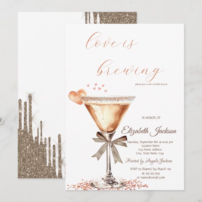 Liebe braut Martini Glitzer Tropfen Einladung (Vorne/Hinten)