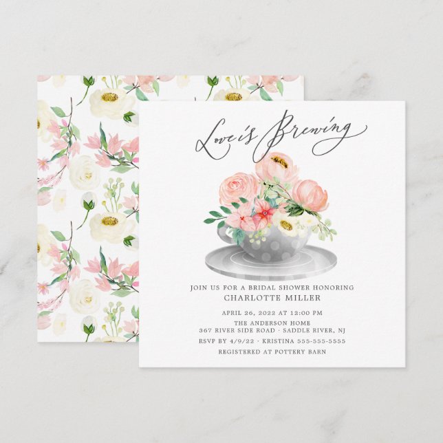 Liebe Braut Pink Bridal Teedusche Invi Einladung (Vorne/Hinten)