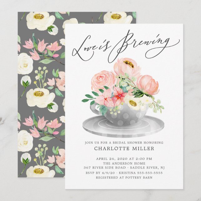 Liebe Braut Pink Bridal Teedusche Invi Einladung (Vorne/Hinten)